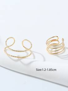 2pcs Textured Cuff Toe Ring - Yellow Gold - View 3