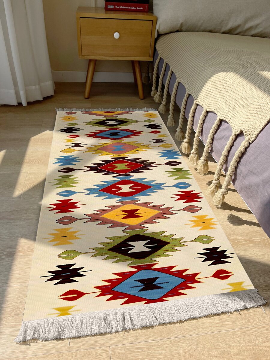 1pc geometrisch patroon kwastdecor vloerkleed - Veel kleurig - Bekijken 1