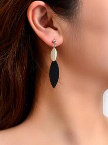 Oval & Leaf Drop Earrings - Silver - View 2