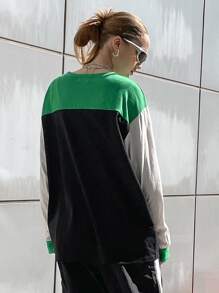 SHEIN 字母圖案撞色落肩T恤 - 彩色 - 查看 2