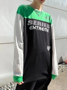 SHEIN 字母圖案撞色落肩T恤 - 彩色 - 查看 3