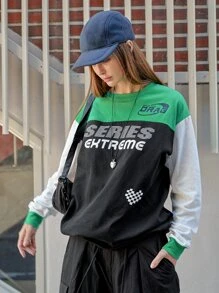 SHEIN 字母圖案撞色落肩T恤 - 彩色 - 查看 10