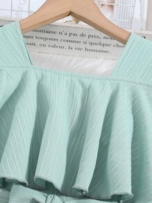 Chicas Mono de manga farol ribete con fruncido con cinturón - verde menta - Ver 3