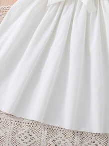 Girls Cold Shoulder Contrast Lace Belted Dress - White - View 4