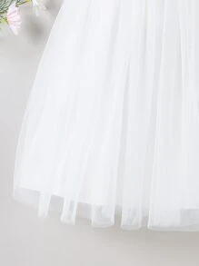 Girls Cold Shoulder Contrast Lace Mesh Hem Dress - White - View 5