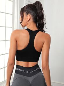 Solid Racer Back Sports Bra - Black - View 2