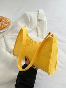 霓虹黃蛇皮壓花法棍包 - 黃色 - 查看 2