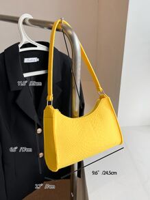 霓虹黃蛇皮壓花法棍包 - 黃色 - 查看 3