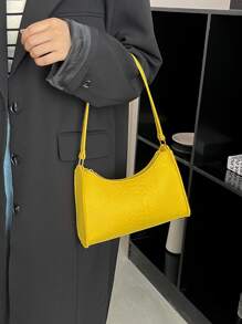 霓虹黃蛇皮壓花法棍包 - 黃色 - 查看 4