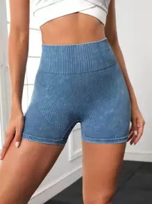 Gameset SHEIN Sport Seamless Tummy Control Sports Shorts Legging Shorts Blue ShortsWomen Sweat Short, Gym Short, Biker Short,Women's Seamless Butt Lifting Sports Shorts, Suitable For Gym Workout, Cycling, Running, Summer - Blue - View 5