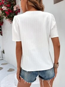 SHEIN LUNE Guipure Lace Insert Puff Sleeve Blouse - White - View 2