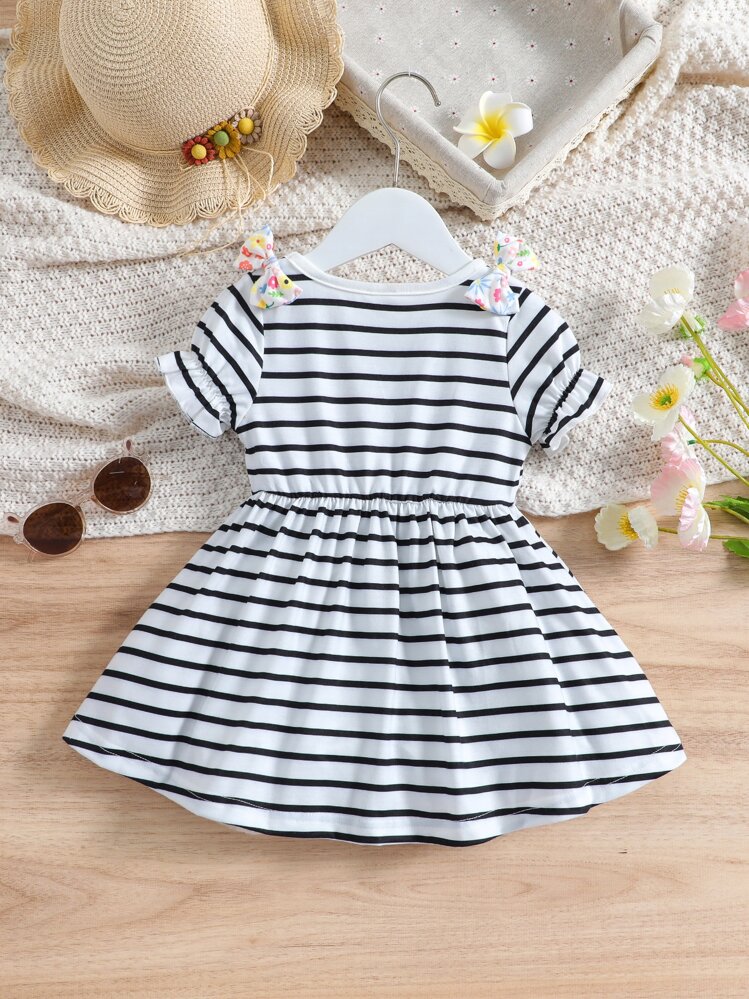 Vestido De Bebé Niña Con Diseño A Rayas Y Lazo - Blanco - Ver 2