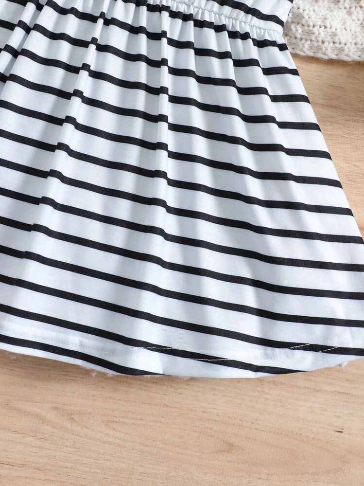 Vestido De Bebé Niña Con Diseño A Rayas Y Lazo - Blanco - Ver 3