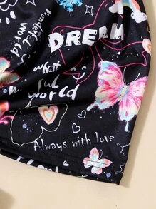 SHEIN 女孩蝴蝶和字母圖案T恤 - 黑色 - 查看 3