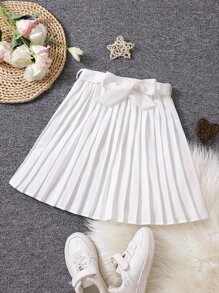Girls Solid Belted Pleated Skirt - White - View 1