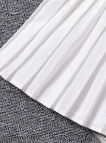 Girls Solid Belted Pleated Skirt - White - View 5