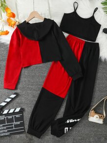 Girls Letter And Butterfly Print Cami Top & Pullover & Joggers - Multicolor - View 2