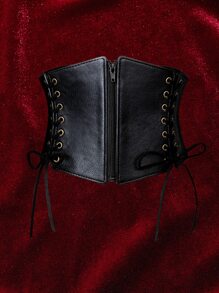 ROMWE Goth 繫帶腰封寬腰帶 - 黑色 - 查看 2