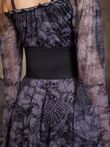 ROMWE Goth 繫帶腰封寬腰帶 - 黑色 - 查看 5