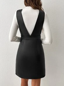 SHEIN Privé Đầm Gân đan Dây kéo màu trơn Giải trí - màu đen - Xem 2