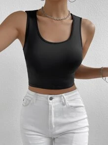 SHEIN BAE Criss Cross Backless Crop Tank Top - Black - View 3