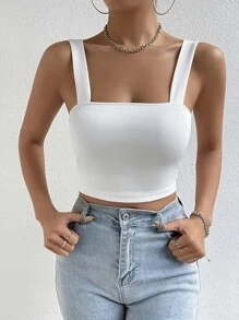 SHEIN Essnce Solid Crop Tank Top - White - View 3