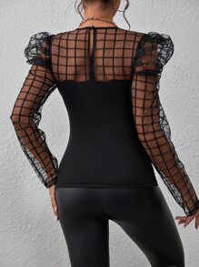 SHEIN BAE 網紗拼接羊腿袖上衣