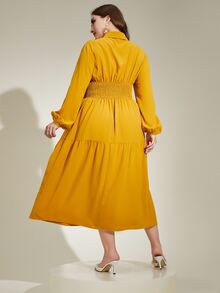 Mulvari 大碼燈籠袖荷葉邊襯衫洋裝 - 芥末黃 - 查看 6