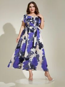 Modelyn Vestido con cinturón de tie dye ribete con fruncido - Multicolor - Ver 1