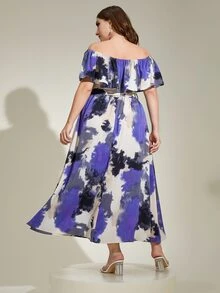 Modelyn Vestido con cinturón de tie dye ribete con fruncido - Multicolor - Ver 2