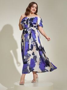 Modelyn Vestido con cinturón de tie dye ribete con fruncido - Multicolor - Ver 3