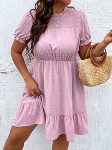 SHEIN LUNE Vestido de lunares bajo con fruncido - Rosa Pálido - Ver 1