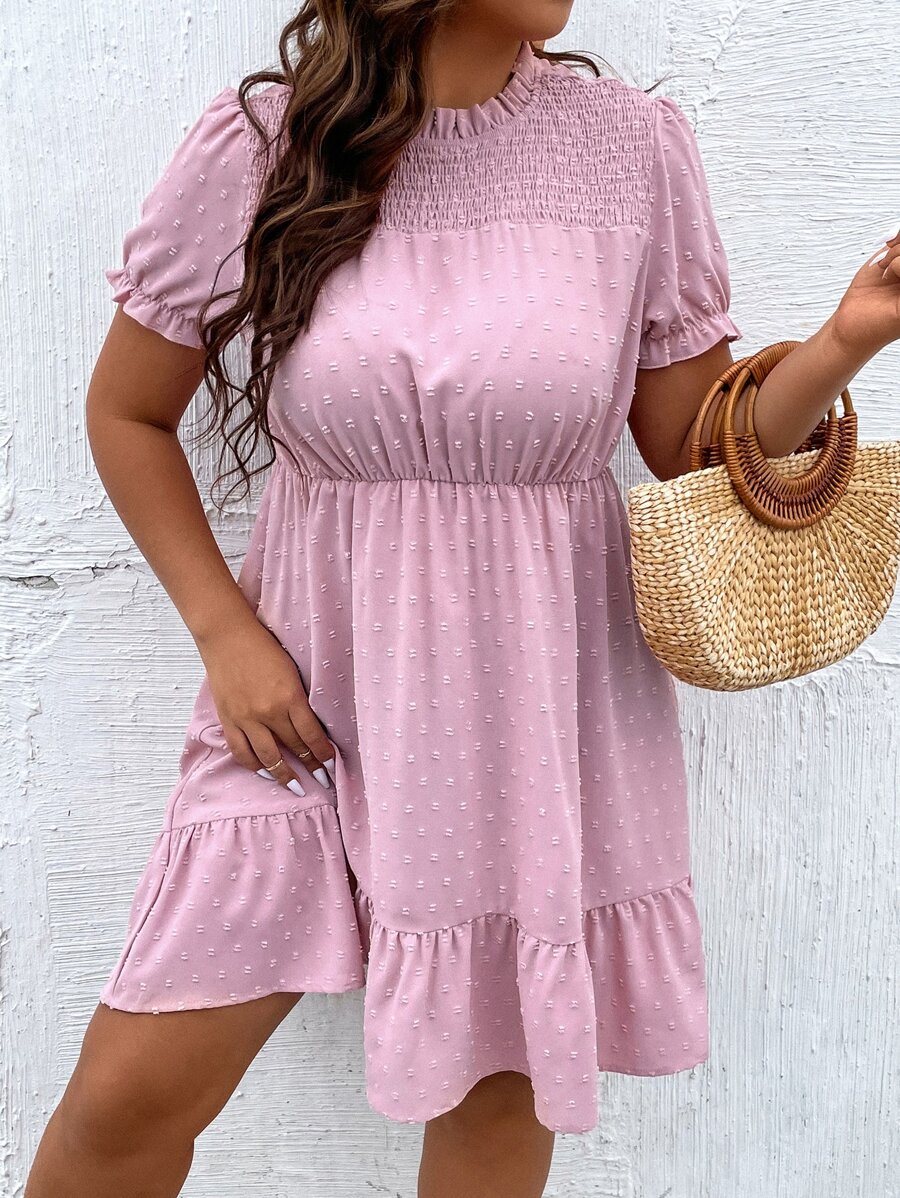 SHEIN LUNE Vestido de lunares bajo con fruncido - Rosa Pálido - Ver 1