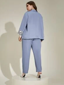 Modelyn Plus Leopard Print Lapel Neck Blazer & Trousers - Mauve Purple - View 2