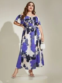 Modelyn Vestido con cinturón de tie dye ribete con fruncido - Multicolor - Ver 5