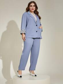 Modelyn Plus Leopard Print Lapel Neck Blazer & Trousers - Mauve Purple - View 3