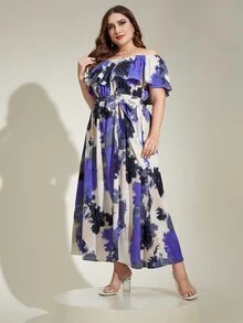 Modelyn Vestido con cinturón de tie dye ribete con fruncido - Multicolor - Ver 6