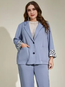 Modelyn Plus Leopard Print Lapel Neck Blazer & Trousers - Mauve Purple - View 5