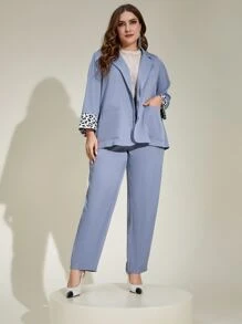 Modelyn Plus Leopard Print Lapel Neck Blazer & Trousers - Mauve Purple - View 6