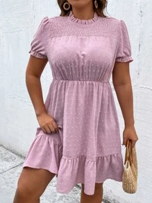 SHEIN LUNE Vestido de lunares bajo con fruncido - Rosa Pálido - Ver 4
