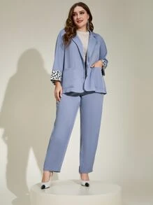 Modelyn Plus Leopard Print Lapel Neck Blazer & Trousers - Mauve Purple - View 7