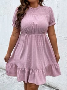 SHEIN LUNE Vestido de lunares bajo con fruncido - Rosa Pálido - Ver 5