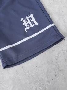 Boys Letter Graphic Tee & Track Shorts - Blue - View 3