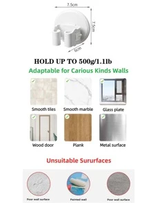 1pc Wall Mounted Mop Holder - White - View 2