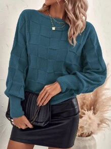SHEIN Clasi Suéter de punto con mangas de murciélago y textura para otoño e invierno - Agua verde azul - Ver 1