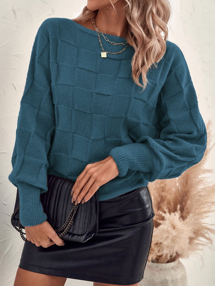 SHEIN Clasi Suéter de punto con mangas de murciélago y textura para otoño e invierno - Agua verde azul - Ver 1