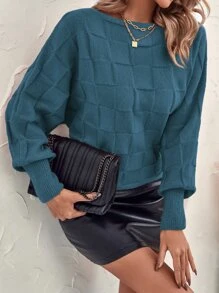 SHEIN Clasi Suéter de punto con mangas de murciélago y textura para otoño e invierno - Agua verde azul - Ver 4