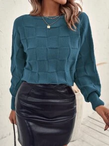 SHEIN Clasi Suéter de punto con mangas de murciélago y textura para otoño e invierno - Agua verde azul - Ver 6