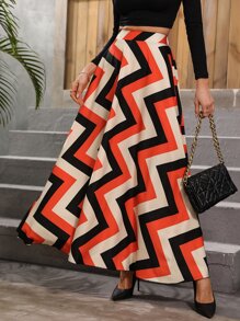 SHEIN Unity High Waist Chevron Print Flare Skirt - Multicolor - View 1