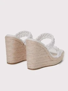 編織細節雙帶草編坡跟鞋涼拖 - 白色 - 查看 3